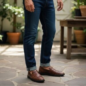 BRAGANO Men’s Italian Brown Leather Straps Slip-On Sandals Size 9M